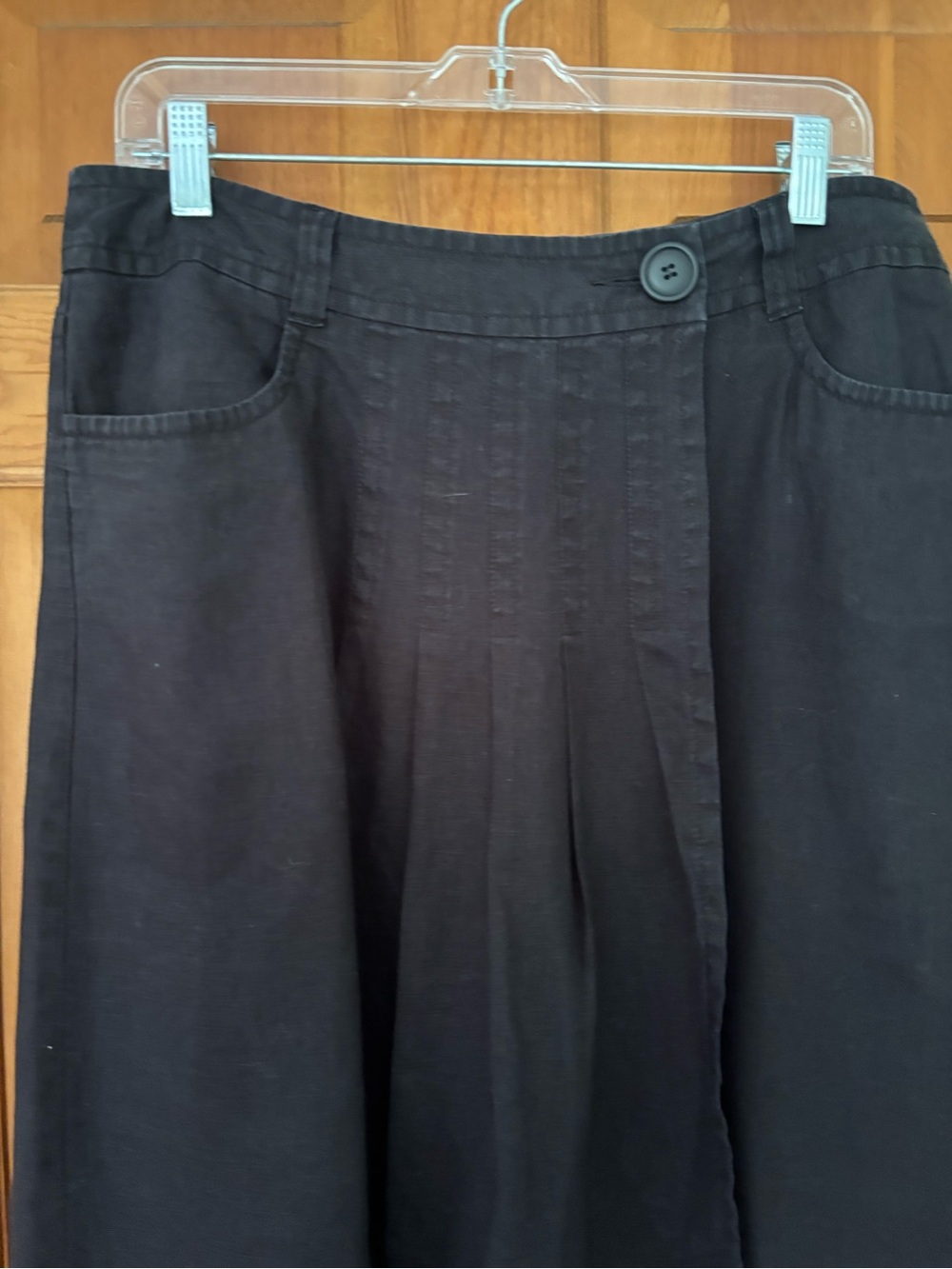 H&M Black Linen Pleated Wrap Skirt Size 10